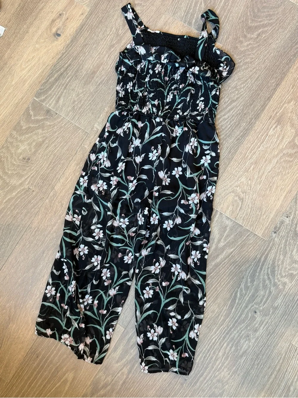 Black Floral Button-Front romper pants suit